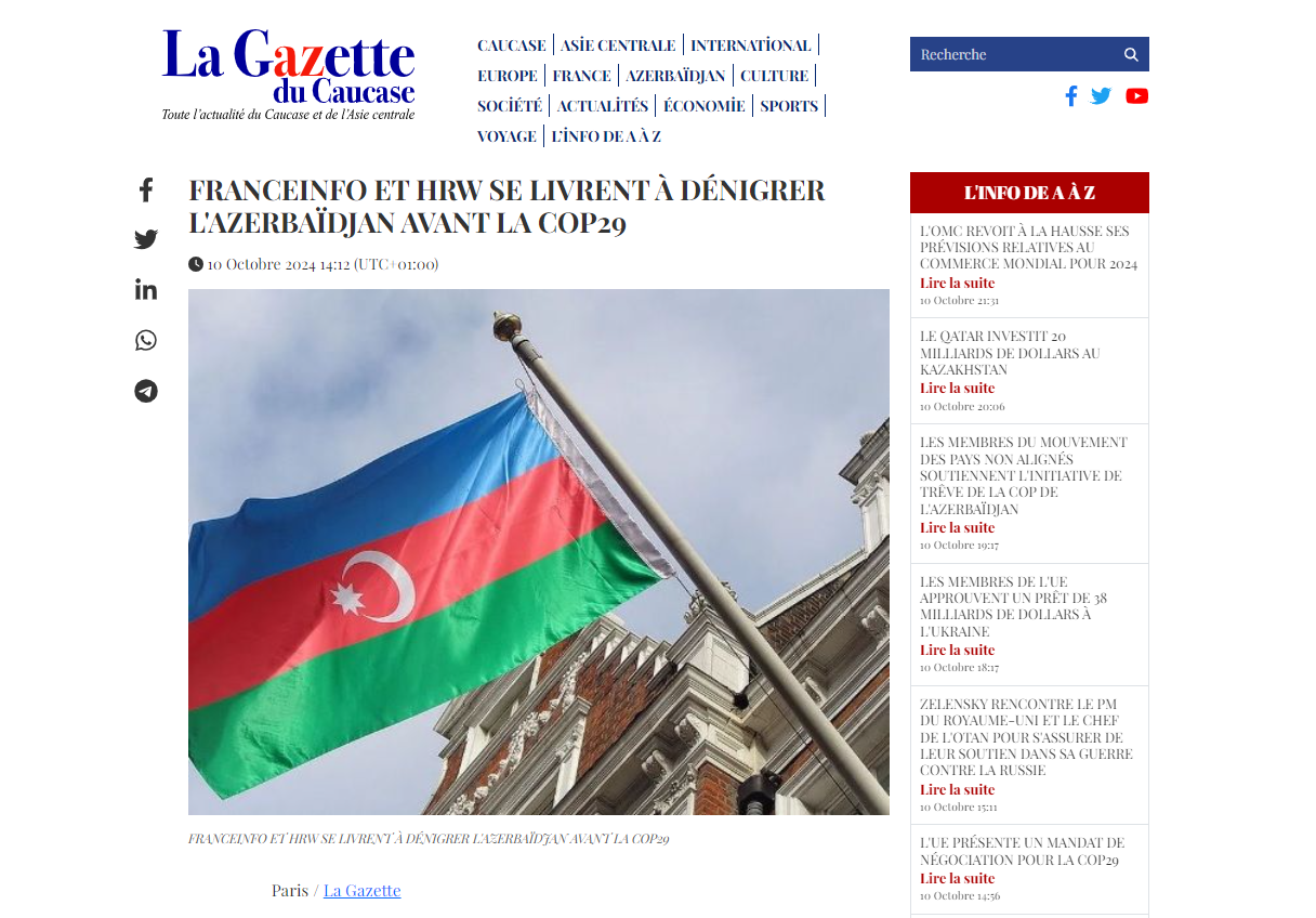 La Gazette du Caucase разоблачила дезинформацию проармянских СМИ Франции