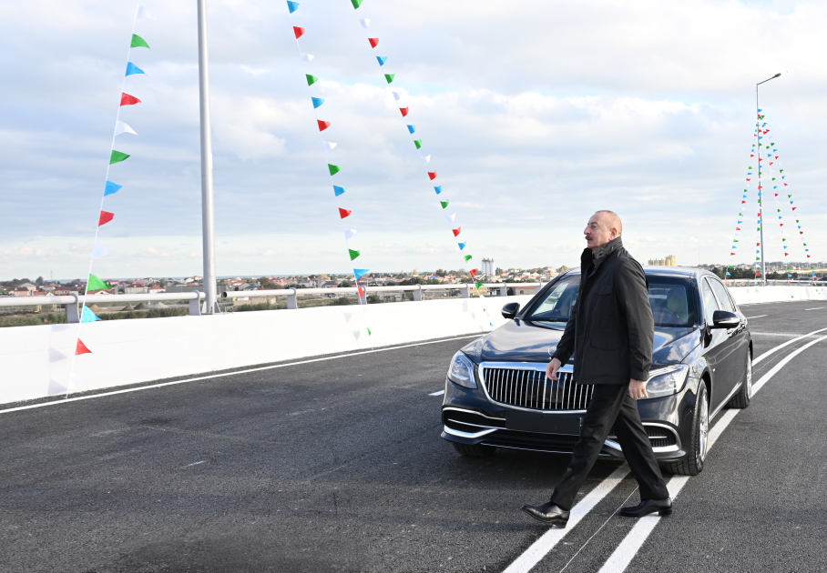 President Ilham Aliyev attends opening of new Boyukshor-Pirshagi highway (PHOTO)