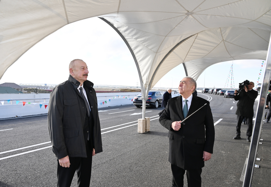 President Ilham Aliyev attends opening of new Boyukshor-Pirshagi highway (PHOTO)