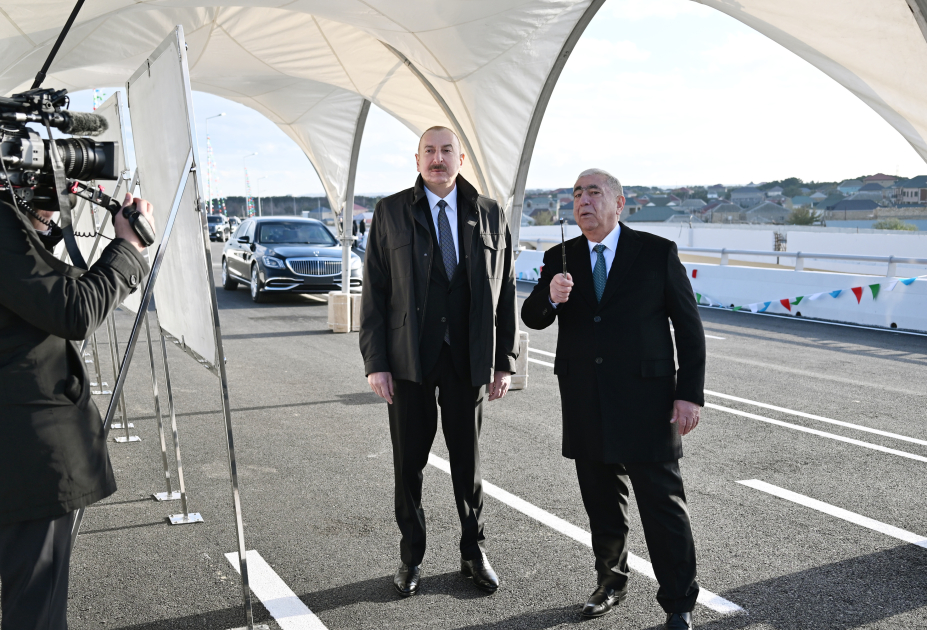 President Ilham Aliyev attends opening of new Boyukshor-Pirshagi highway (PHOTO)