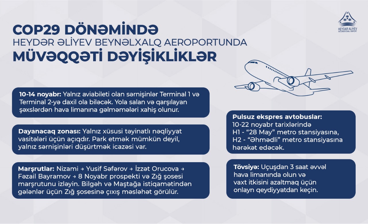 Temporary changes in operations at Heydar Aliyev International Airport during COP29