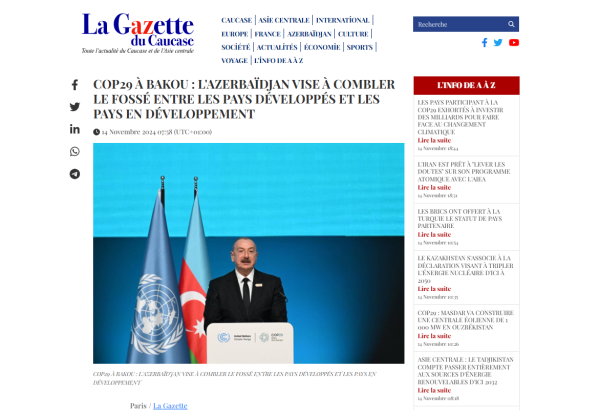 First days of COP29 in Baku: French La Gazette du Caucase highlights key takeaways