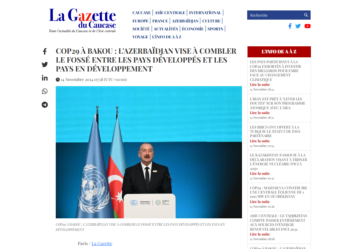 First days of COP29 in Baku: French La Gazette du Caucase highlights key takeaways