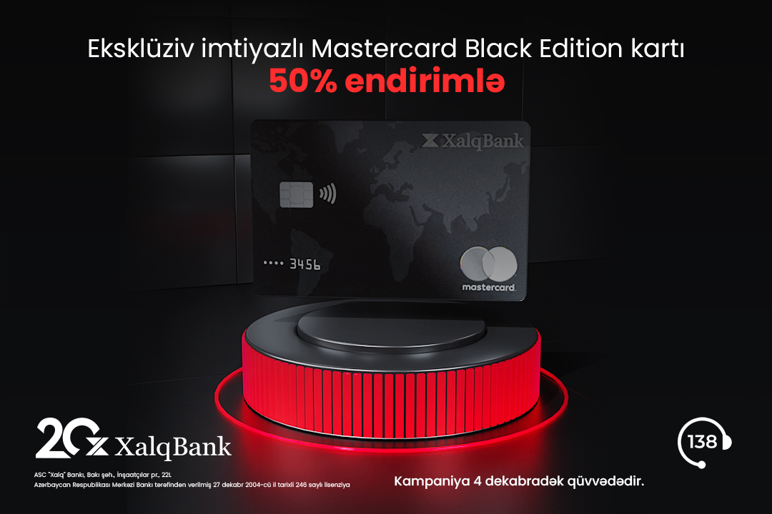 Xalq Bankdan MasterCard Black Edition kartına 50% endirim