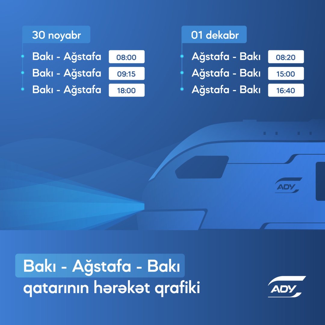 Bakı-Ağstafa-Bakı dəmir yolu xətti üzrə əlavə qatar reysləri təyin edildi - CƏDVƏL