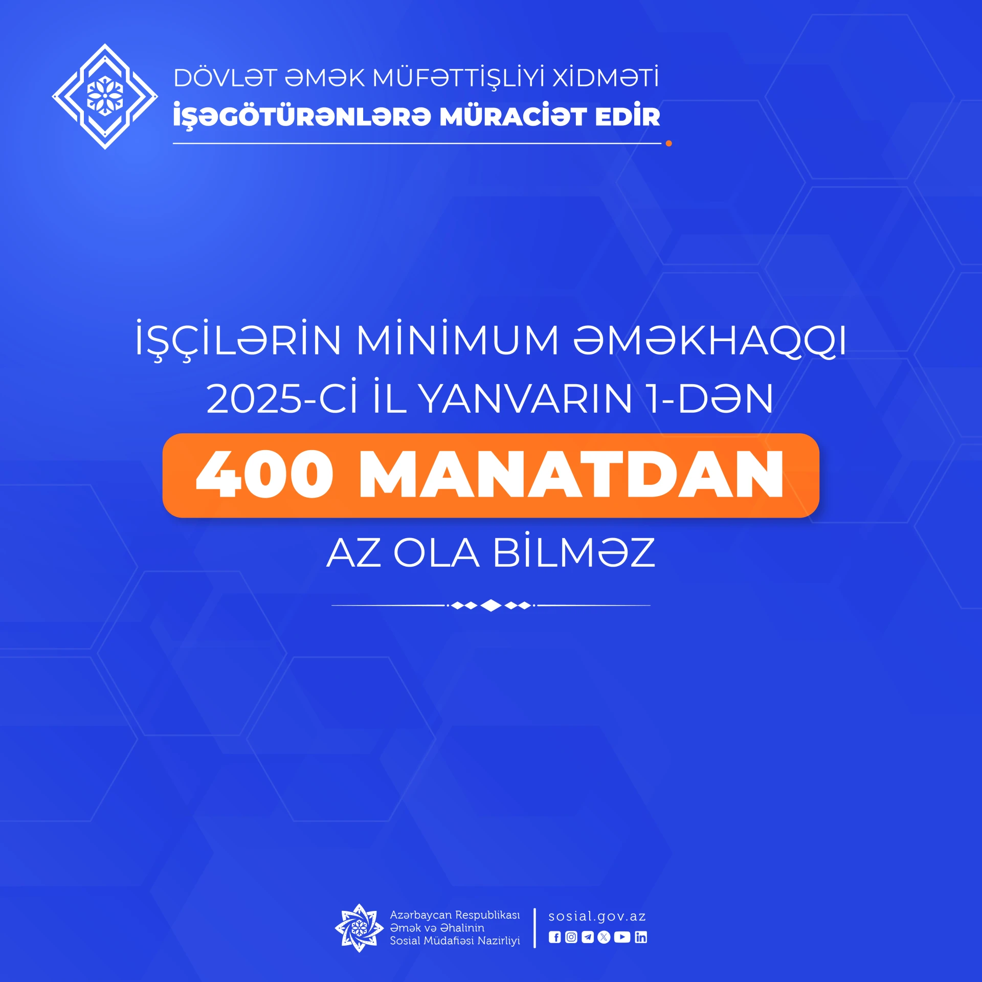 Yanvarın 1-dən maaşlar 400 manatdan az ola bilməz - Nazirlik