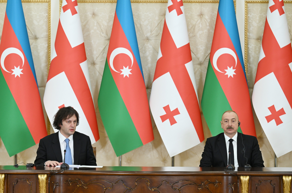 President Ilham Aliyev, PM Irakli Kobakhidze make press statements (PHOTO/VIDEO)