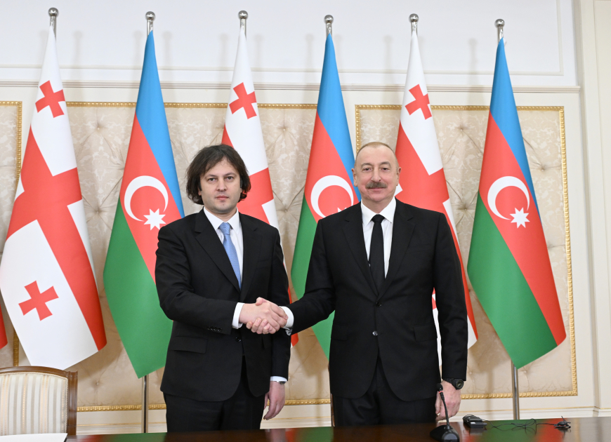 President Ilham Aliyev, PM Irakli Kobakhidze make press statements (PHOTO/VIDEO)