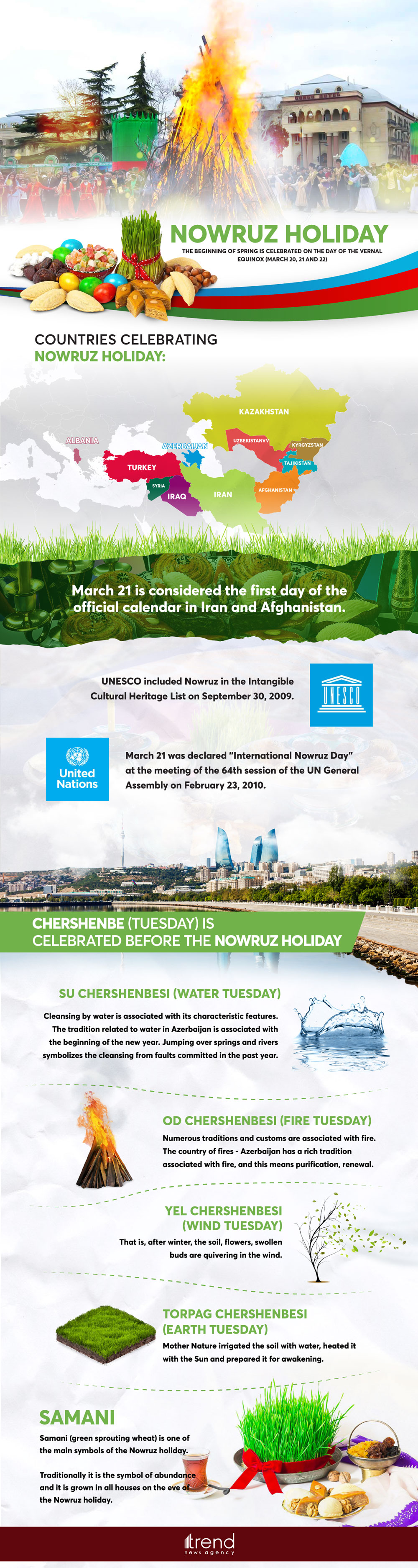 Nowruz holiday – The beginning of spring is celebrated on the day of the vernal equinox (March 20, 21 and 22) 