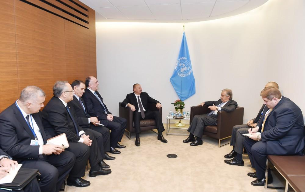 Президент Азербайджана Ильхам Алиев встретился в Нью-Йорке с генсеком ООН Антониу Гутеррешем (ФОТО)