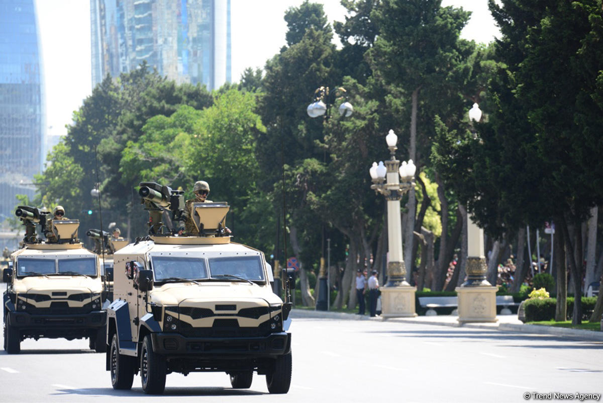Военный парад в Баку 26 июня 2018 года параде, Азербайджанской, государственной, установки, Вооруженных, службы, Республики, обороны, продемонстрированы, парад, чешские, беспилотные, вертолеты, летательные, противовоздушной, аппараты, системы, Впервые, израильский, артиллерийские