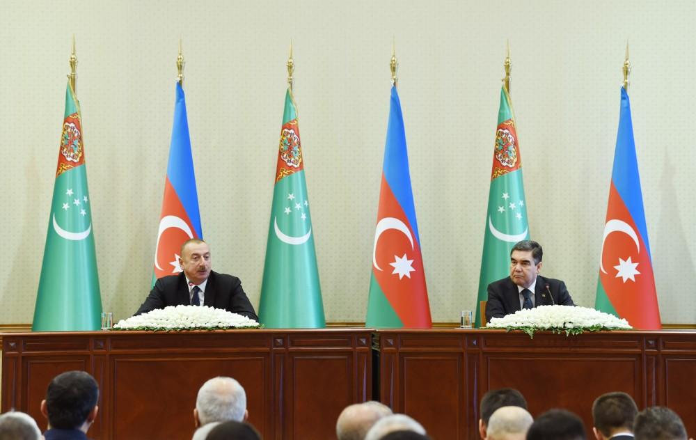 Президенты Азербайджана и Туркменистана выступили с совместным заявлением для прессы (ФОТО)