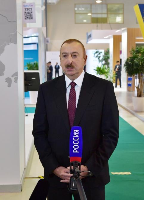 Prezident İlham Əliyevin müsahibəsi “Rossiya-24” telekanalının “Bakutel-2019” sərgisi ilə bağlı reportajında yer alıb (FOTO)